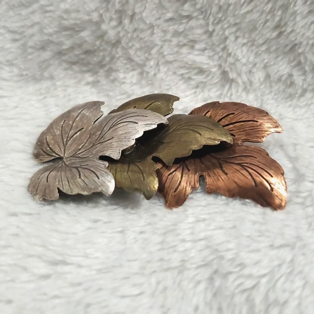 Vintage Tri-Tone MCM Leaf Brooch